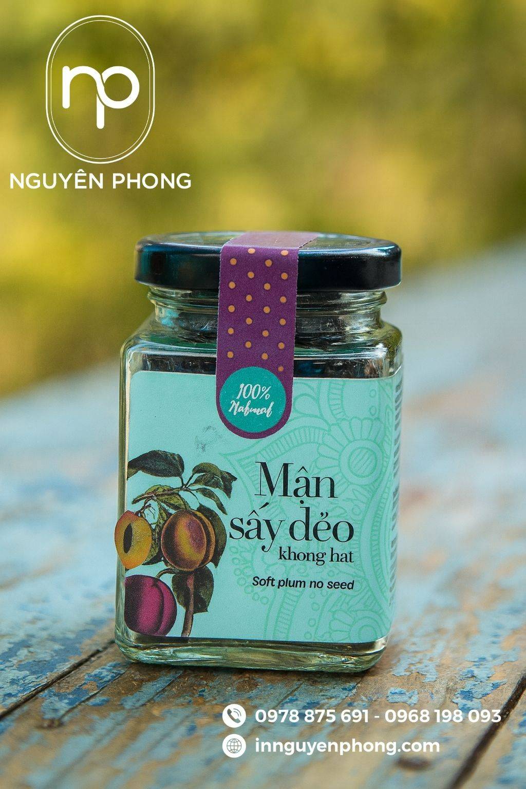 Mẫu tem dán mận sấy hình chữ nhật 